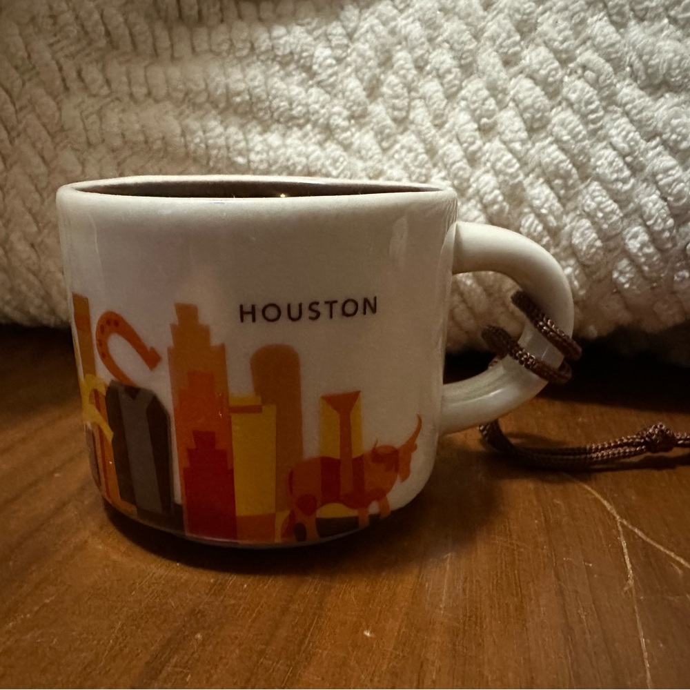 Houston City Skyline Ceramic Starbucks Mini Mug White and Orange
